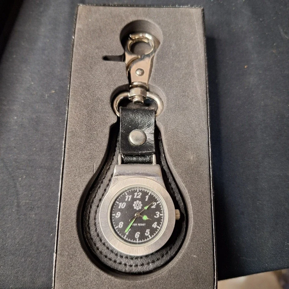 Golf Bag Watch Black‎ Leather Fob Japan Movement Water Resist Stainless Steel